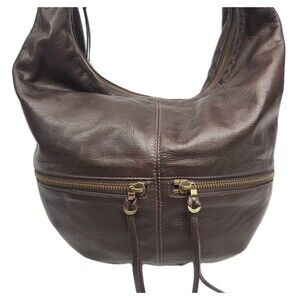 Christopher Kon Purse Hobo Shoulder Bag Brown Leather Large Satchel Zip Soft